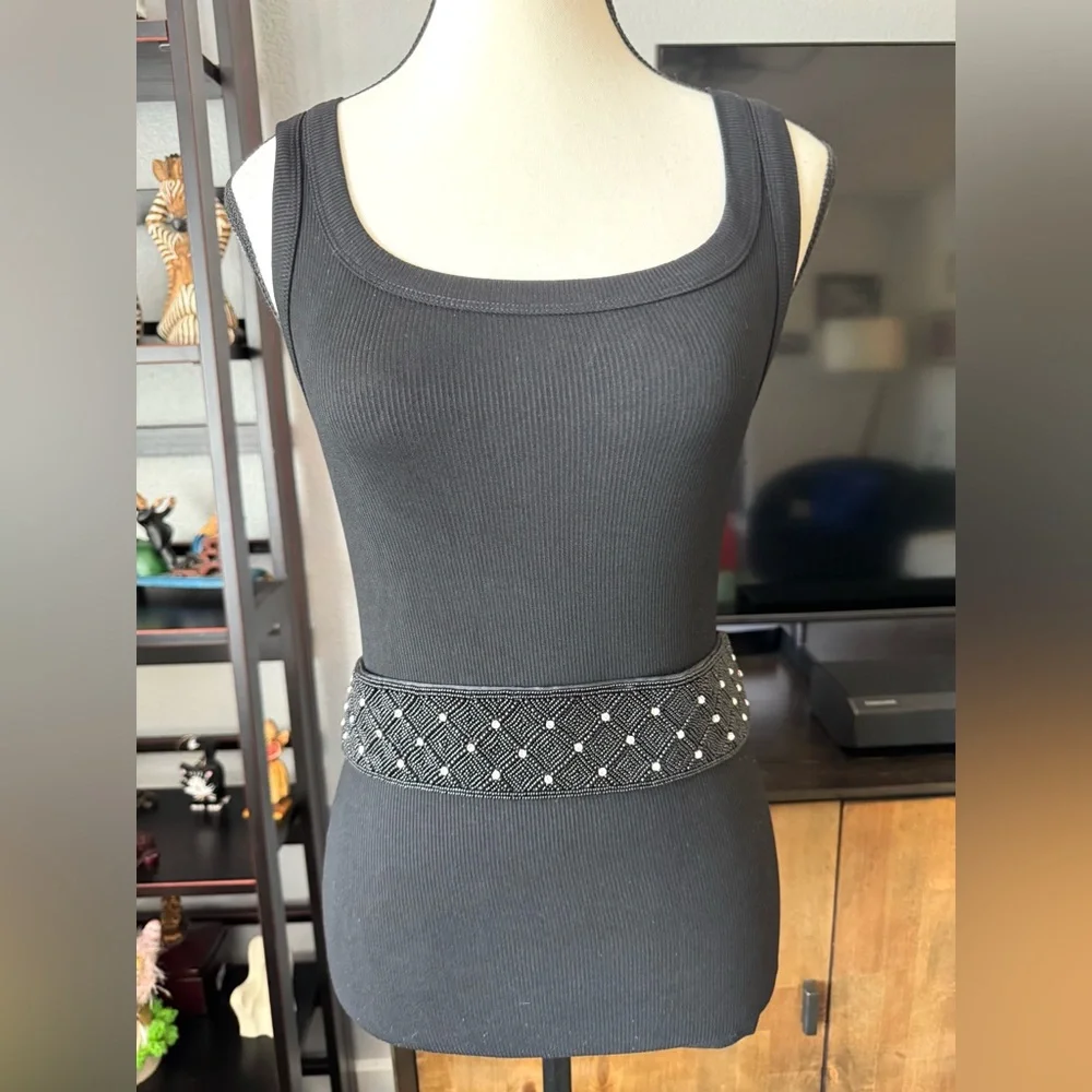 Magid Black Beaded Belt with Rhinestones